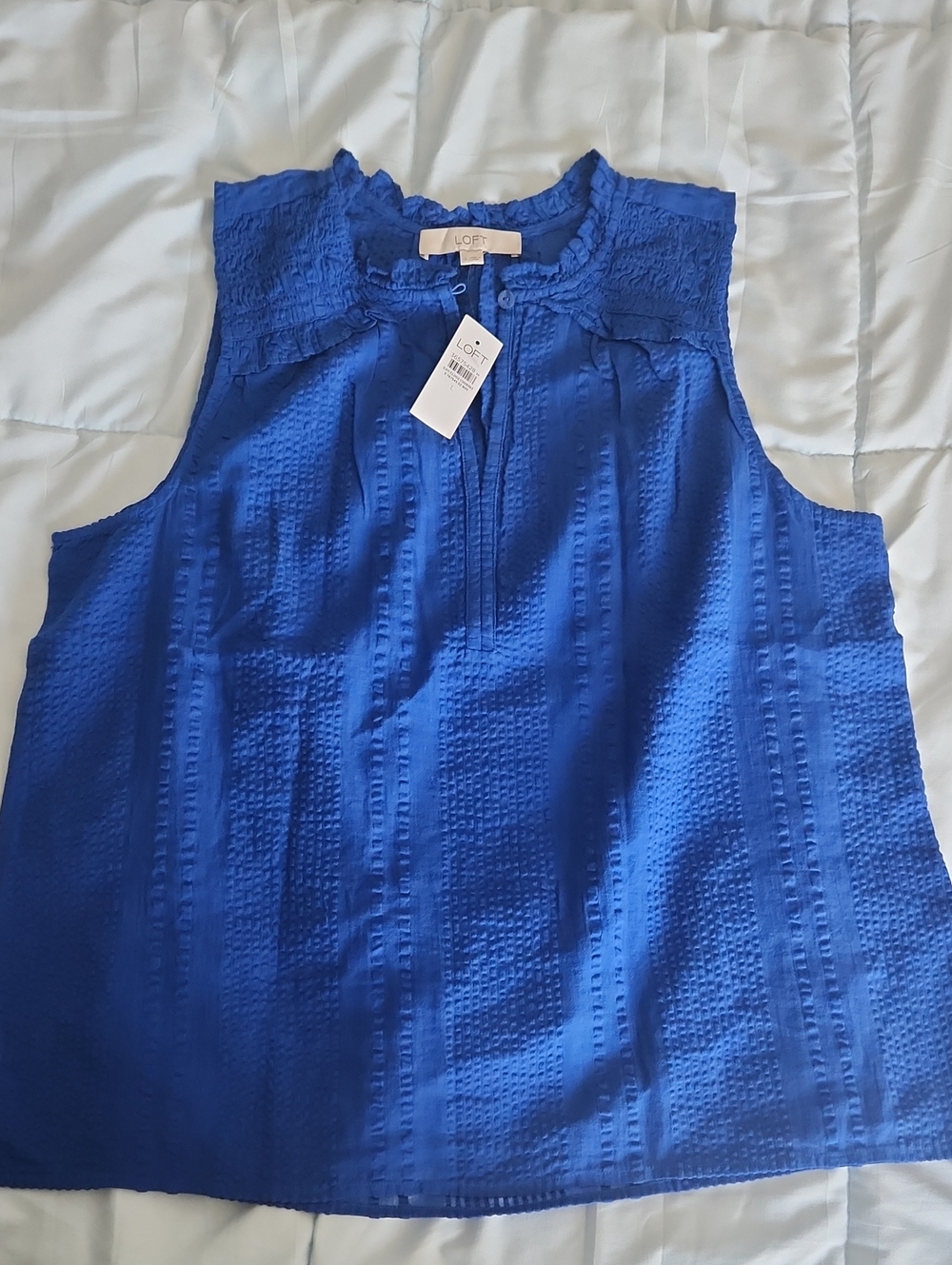 LOFT Royal Blue Ruffled Mock Neck Sleeveless Camisole